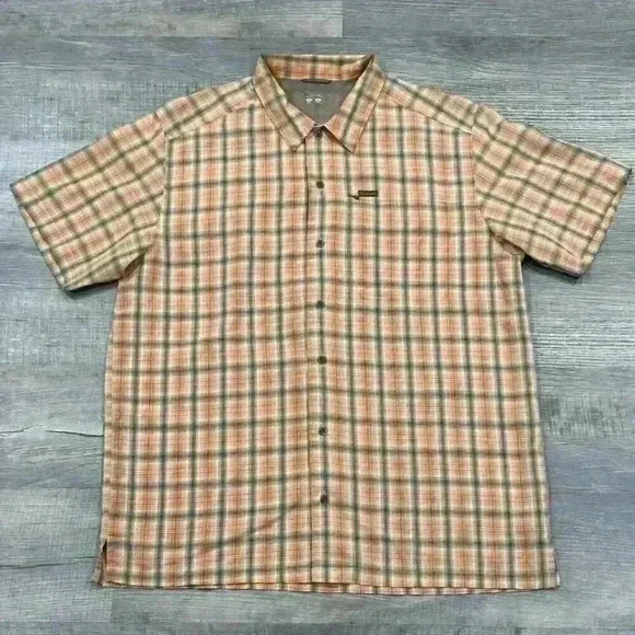 Columbia Sportswear Co Men’s Slim Fit Zip Pocket Orange Plaid Shirt L - Mint EUC - Picture 1 of 15